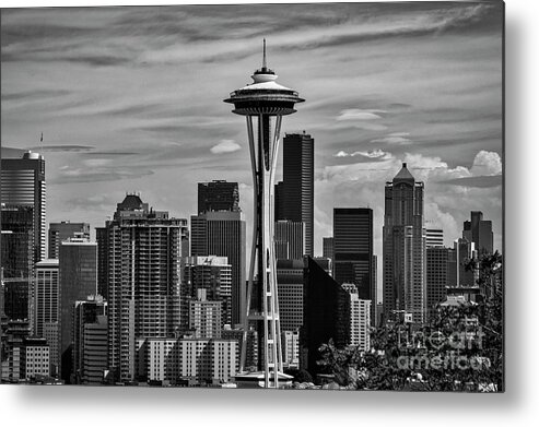 Space-needle Metal Print featuring the photograph Seattle Skyline In Black and White by Kirt Tisdale