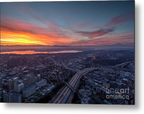 Seattle Metal Print featuring the photograph Seattle Sunrise from the Columbia Center by Mike Reid