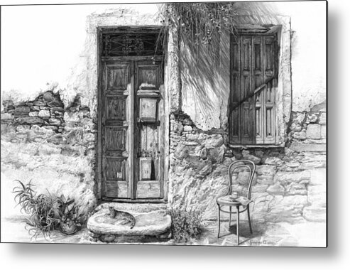 Drawing Metal Print featuring the drawing Secret of the Closed Doors by Sergey Gusarin
