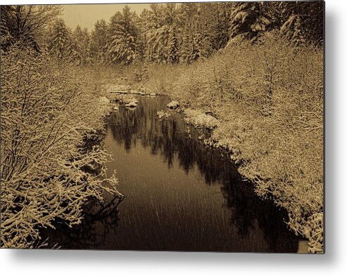 Sepia Metal Print featuring the photograph Sepia Snowfall On Boot Creek by Dale Kauzlaric