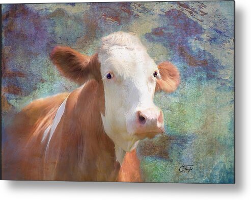 Cows Metal Print featuring the mixed media Serious Business by Colleen Taylor