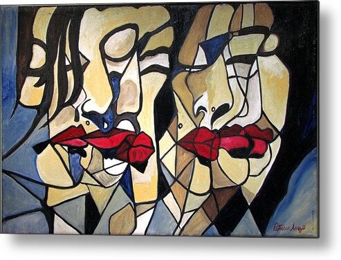 Abstract Metal Print featuring the painting She Had red Lips by Patricia Arroyo