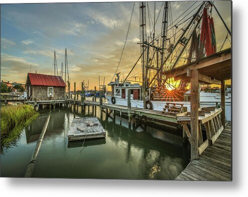 Shem Creek Metal Print featuring the photograph Shem Creek Boathouse and Shrimp Boat by Donnie Whitaker