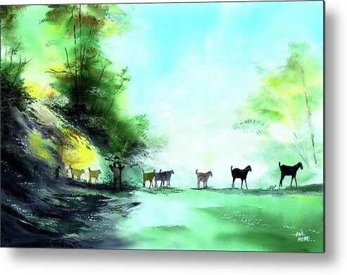 Nature Metal Print featuring the painting Shepherd by Anil Nene
