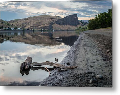 Lewiston Idaho Clarkston Washington Id Wa Lewis Clark Lc Valley Drift Wood Snake River Beach Rock Hell's Canyon National Park Shoreline Water Clouds Swallows Nest Sand Still Metal Print featuring the photograph Shoreline View of the Rock by Brad Stinson