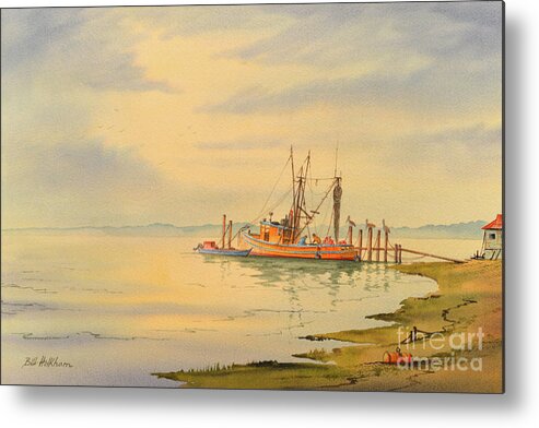 Shrimp Metal Print featuring the painting Shrimp Boat Sunset by Bill Holkham