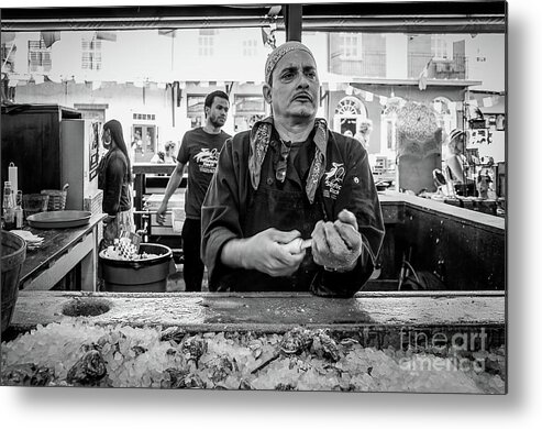 Man Metal Print featuring the photograph Shucking Oysters 2 - French Quarter- bw by Kathleen K Parker