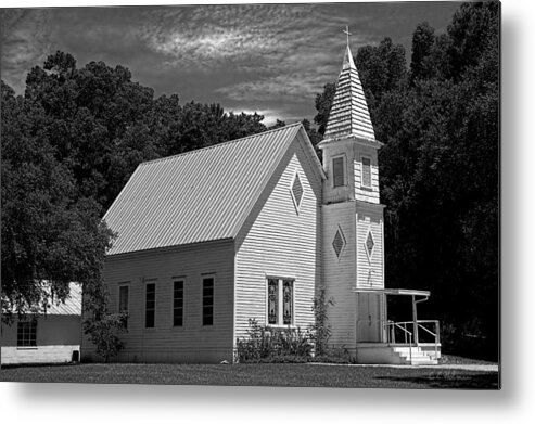 Church Metal Print featuring the photograph Simple Country Church - BW by Christopher Holmes