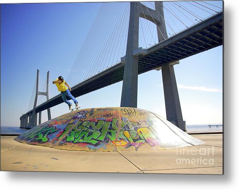 Action Metal Print featuring the photograph Skate Under Bridge by Carlos Caetano