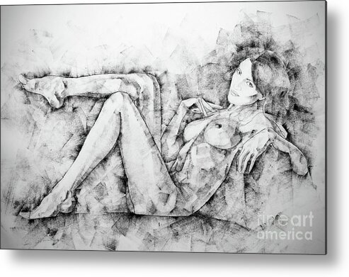 Art Metal Print featuring the drawing SketchBook Page 46 Drawing Woman Classical Sitting Pose by Dimitar Hristov