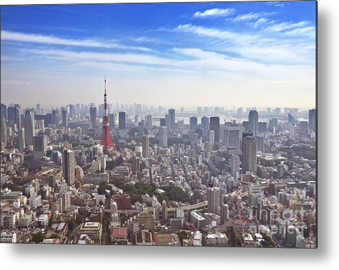 Tokyo Metal Print featuring the photograph Skyline of Tokyo, Japan with the Tokyo Tower, from above by Sara Winter