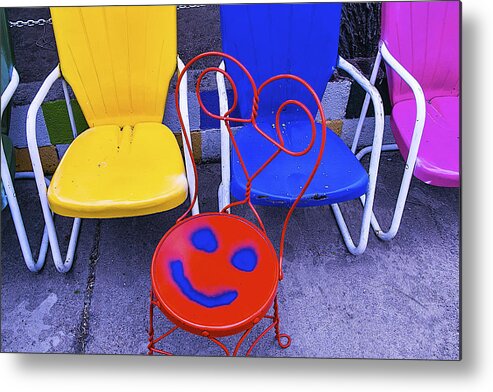 Smile Metal Print featuring the photograph Smile On Chair Seat by Garry Gay