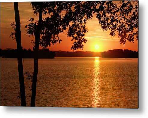 Smith Mountain Lake Metal Print featuring the photograph Smith Mountain Lake Silhouette Sunset by The James Roney Collection