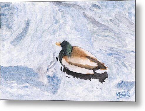 Watercolor Metal Print featuring the painting Snake Lake Duck Sketch by Ken Powers