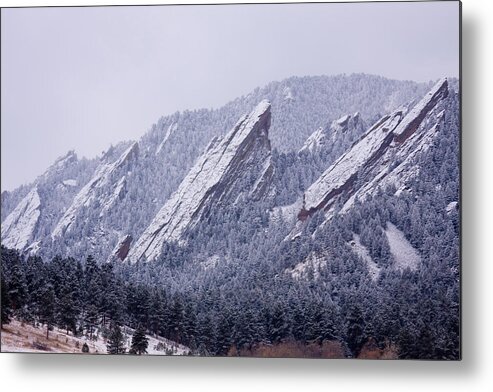 Snow Metal Print featuring the photograph Snow Dusted Flatirons Boulder Colorado by James BO Insogna