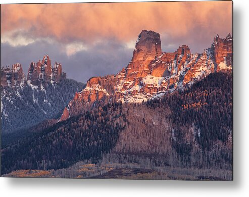 Chimney Rock Metal Print featuring the photograph Snow On Chimney Rock by Denise Bush