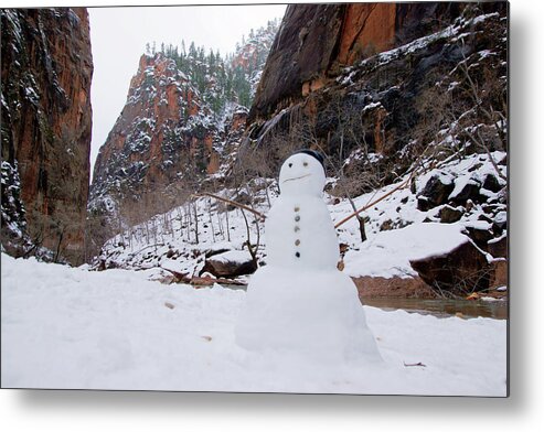 Zion Metal Print featuring the photograph Snowman in Zion by Daniel Woodrum