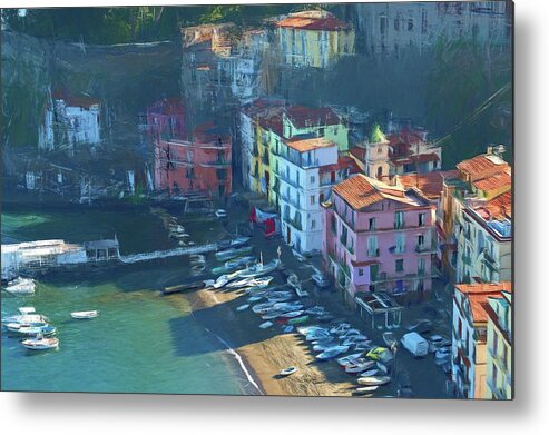 Photopainting Metal Print featuring the photograph Sorrento Marina Grande Colored Pencil by Allan Van Gasbeck