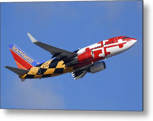 Airplane Metal Print featuring the photograph Southwest Airlines Boeing 737-7H4 N214WN Maryland One Phoenix Sky Harbor December 23 2010 by Brian Lockett