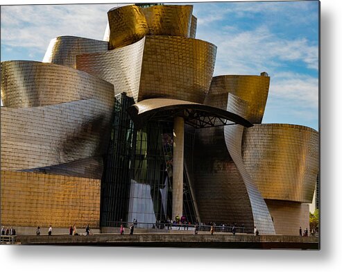 Spain Bilbao Guggenheim Museum Basque Country Frank Gehry Contemporary Architecture Nervion River City Daring And Innovative Curves Building Exterior Spectacular Building Deconstructivism Ferrovial Clad In Glass Metal Print featuring the photograph The Guggenheim Museum Spain Bilbao by Andy Myatt