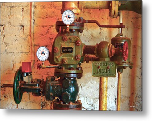 Vintage.sprinkler Metal Print featuring the photograph A Spinkle in Time Sprinkler Guages by Lesa Fine