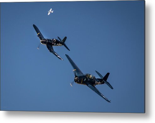 Corsair P-51 Zero World War Ii Airplane Air Show Flight Wings Metal Print featuring the photograph Squadron by Ross Henton
