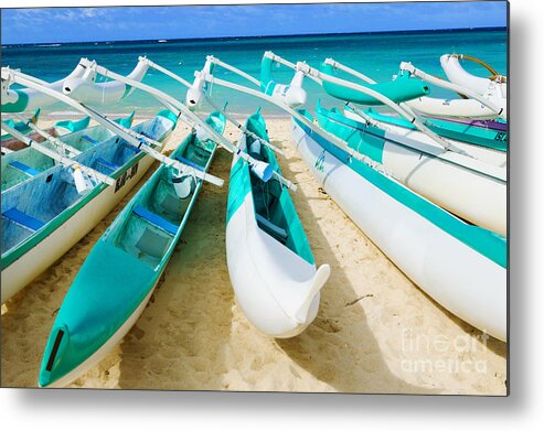 41-pfs0045 Metal Print featuring the photograph Stacked Canoes by Dana Edmunds - Printscapes