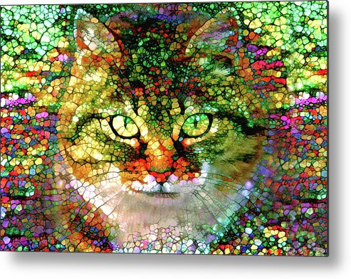 Stained Glass Cat Metal Print featuring the digital art Stained Glass Cat by Peggy Collins