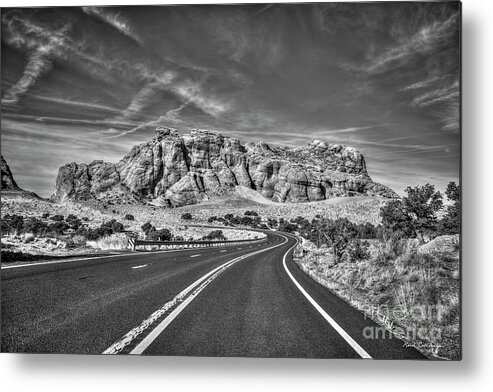 Reid Callaway Horseshoe Bend Metal Print featuring the photograph Standing In The Road B W Grand Canyon Butte Page Arizona Art by Reid Callaway