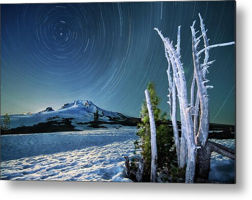 Landscape Metal Print featuring the photograph Star trails over Mt. Hood by William Lee