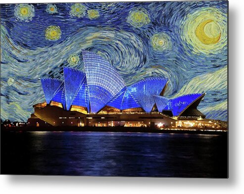 Starry Night Metal Print featuring the painting Starry Night Sydney Opera House by Movie Poster Prints