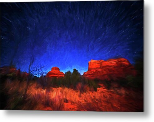 Sedona Metal Print featuring the photograph Starry Sky over Bell Rock in Sedona AZ Arizona Painterly by Toby McGuire