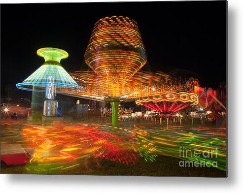 Clarence Holmes Metal Print featuring the photograph State Fair Rides at Night I by Clarence Holmes