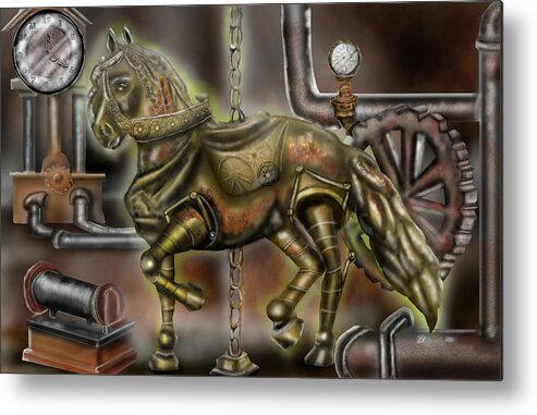 Steampunk Metal Print featuring the painting SteamPunk Carousel by Rob Hartman