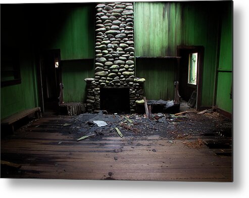 Abandoned Home Metal Print featuring the photograph Stone Fireplace by Mike Eingle