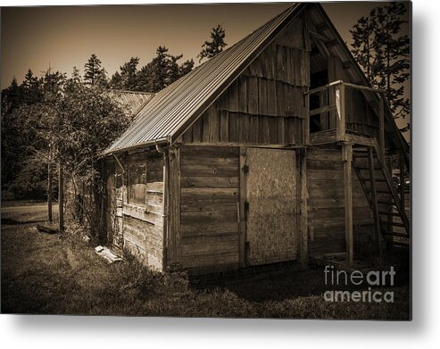 Storage-shed Metal Print featuring the photograph Storage Shed In Sepia by Kirt Tisdale