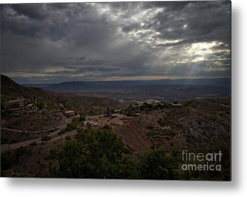 Dramatic Sky Metal Print featuring the photograph Storm Clouds and Suns Rays Jerome AZ by Ron Chilston