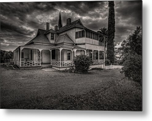 Black And White Metal Print featuring the photograph Storm Clouds over Old House by Rick Strobaugh