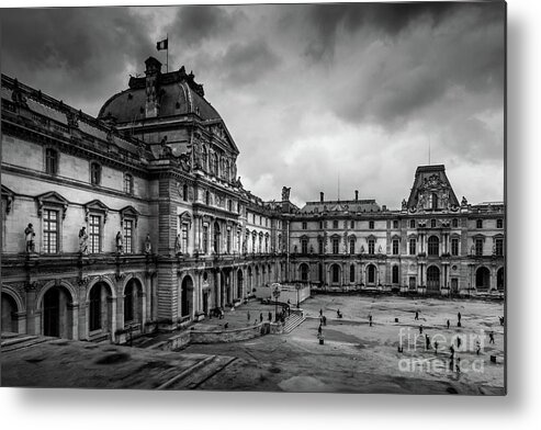 Black And White Metal Print featuring the photograph Storm Clouds Over the Louvre, Paris by Liesl Walsh