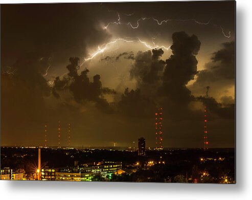 Lightening Metal Print featuring the photograph Storm over Milwaukee #1 by John Roach