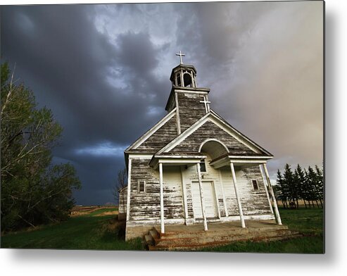 Church Metal Print featuring the photograph Stormy SK Church by Ryan Crouse