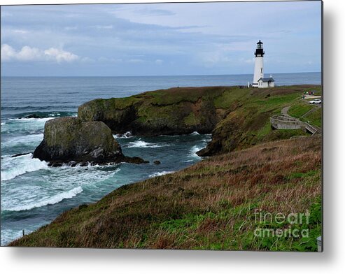 Denise Bruchman Metal Print featuring the photograph Stormy Yaquina Head Lighthouse by Denise Bruchman