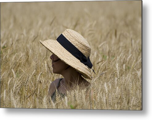 Woman Metal Print featuring the photograph Straw hat by Mats Silvan