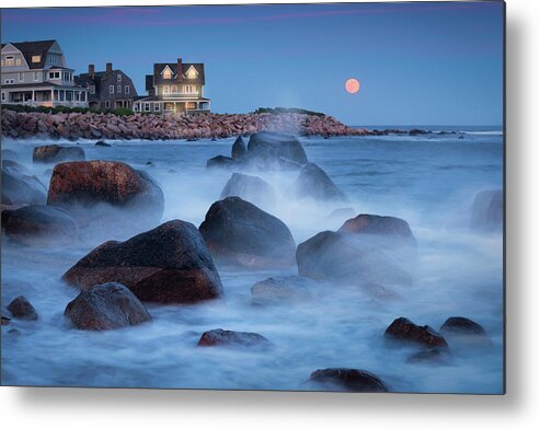 Rhode Island Seascapes Metal Print featuring the photograph Strawberry Moon At Spray Rock by Kim Carpentier