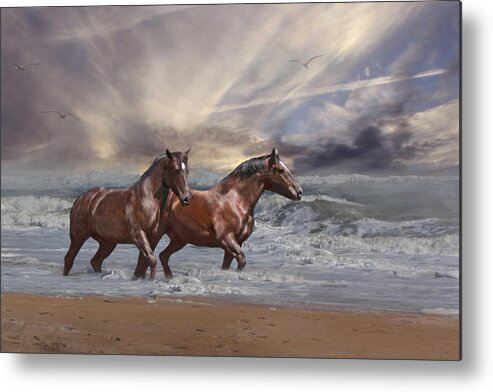 Horse Metal Print featuring the photograph Strolling on the Beach by Michele A Loftus
