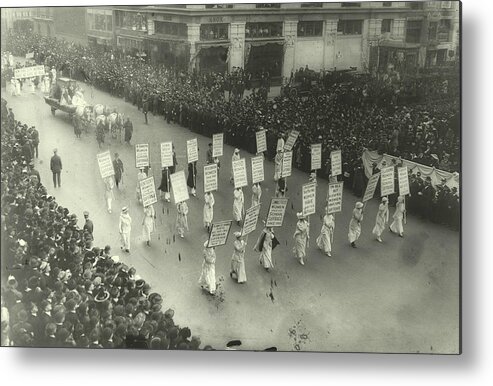 Suffragists Marching In New York City Metal Print featuring the photograph Suffragists Marching in New York City by Padre Art