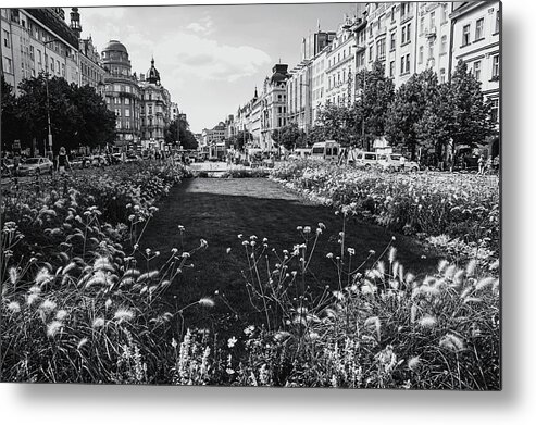 Jenny Rainbow Fine Art Photography Metal Print featuring the photograph Summer Prague. Black and White by Jenny Rainbow