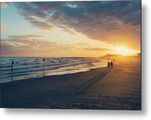 Sunset Metal Print featuring the photograph Sun Setting on Galveston Beach by Ray Devlin