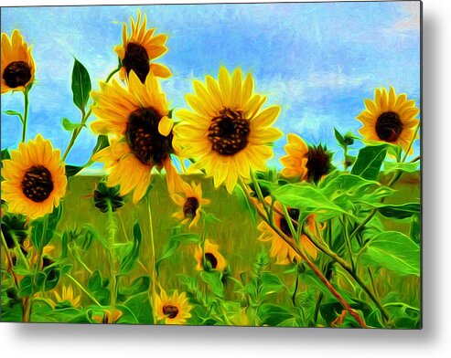 Best Metal Print featuring the painting Sunflower Along the Road by Mitchell R Grosky