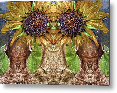 Split Personality Metal Print featuring the digital art Sunflower Guards by Becky Titus